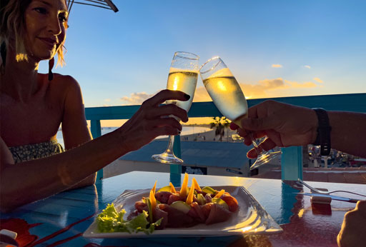 LobStar | Enjoyable Seafood Restaurant | Santa Maria, Pier, Cape Verde | Lobster Star | Online Booking | <strong>Aperitif</strong> at Sunset | on the Terrace with a Breathtaking View...<br>maybe enjoying a good Carpaccio!