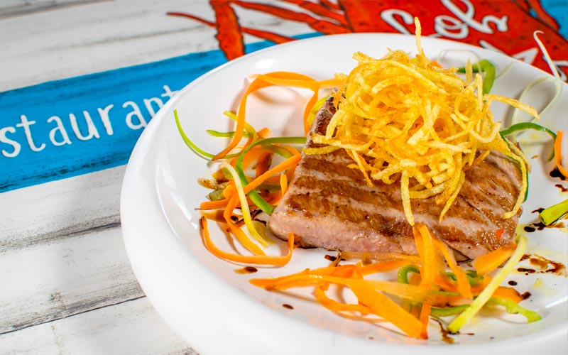 PalmBeach Tropical Restaurant | Grilled Tuna Belly | the best and the most desired part of the tuna, served with shoestring potatoes and balsamic glaze